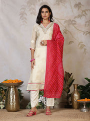 Banarasi Weave Tissue Kurta With Pants & Dupatta