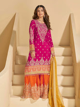 Embroidered Chinon Suit With Pant & Dupatta