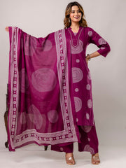 Printed Cotton Blend Kurta With Pant & Dupatta