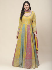 Zari Embroidered Georgette Kurta With Churidar & Dupatta