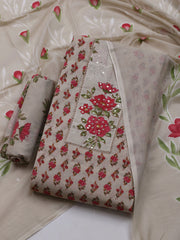 Floral Printed Cotton Blend Unstitched Suit With Dupatta