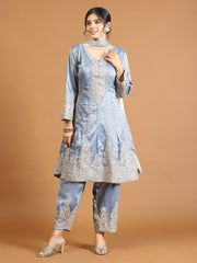 Resham Zari Sequins Work Organza Chinnon Kurta And Kurta
