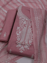 Neck Embroidered Cotton Blend Unstitched Suit With Dupatta