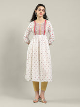 Neck Embroidered Cotton Blend Kurta & Pants