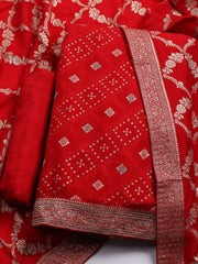 Embroidered Art Silk Unstitched Suit With Dupatta