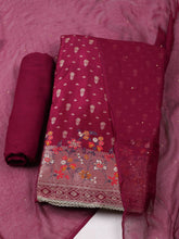 Woven Design Chanderi Wine Unstitched Suit With Pant & Dupatta