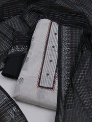 Patch Neck Cotton Blend Unstitched Suit With Dupatta