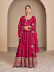 Embroidered Jacquard Silk A Line Gown With Dupatta