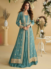 Embroidered Chinon Suit With Pant & Jacket