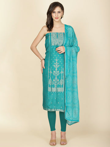 Neck Embroidered Chanderi Unstitched Suit Piece With Dupatta