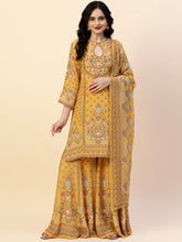 Digital Printed Crepe Kurta With Sharara & Dupatta