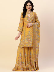 Digital Printed Crepe Kurta With Sharara & Dupatta