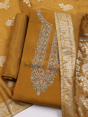 Neck Embroidered Cotton Blend Unstitched Suit With Dupatta