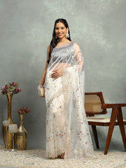 Foil Floral Printed Organza Saree