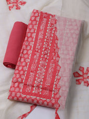 Printed Cotton Blend Unstitched Suit With Dupatta