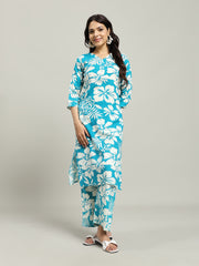 Printed Cotton Blend Kurta With Pants