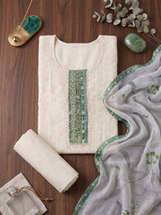 Neck Embroidered Cotton Blend Unstitched Suit With Dupatta