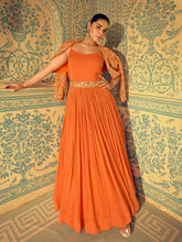 Embroidered Georgette A Line Dress With Dupatta