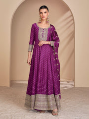 Embroidered Art Silk Suit With Pant & Dupatta