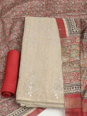 Embroidered Tussar Unstitched Suit With Dupatta