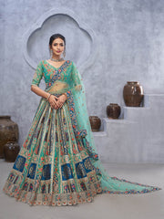 Resham Embroidery Tissue Unstitched Choli With Lehenga & Dupatta