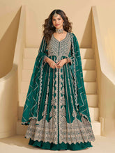 Embroidered Chinon Kurta With Plazzo & Dupatta