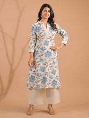 Printed Cotton Blend Kurta With Pants