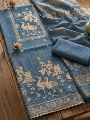 Printed Chanderi Unstitched Suit With Pant & Dupatta