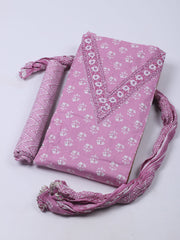 Neck Embroidered Cotton Blend Unstitched Suit With Dupatta
