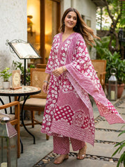Printed Cotton Blend Suit With Pant & Dupatta