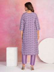 Printed Cotton Blend Kurta With Pants & Dupatta