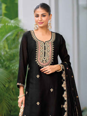 Neck Embroidery Art Silk Kurta With Sharara And Dupatta