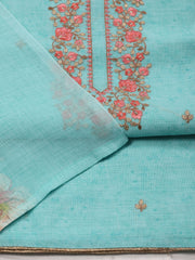 Neck Embroidered Linen Unstitched Suit With Dupatta