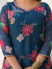 Neck Embroidered Georgette Kurta With Sharara And Dupatta