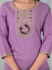 Embroidered Cotton Blend Kurta With Pants & Dupatta