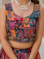 Printed Organza Choli With Lehenga & Dupatta