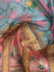 Neck Patti Chanderi Unstitched Suit With Dupatta