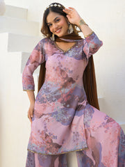 Neck Embroidery Georgette Kurta With Sharara And Dupatta