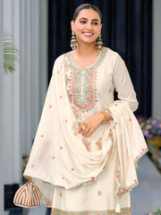 Neck Embroidery Art Silk Kurta With Sharara And Dupatta