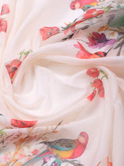 Patch Neck Linen Unstitched Suit Piece With Dupatta