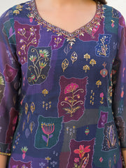 Digital Printed Organza Kurta With Palazzo & Dupatta