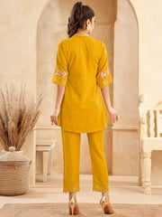 Embroidered Cotton Blend Kurta With Pants