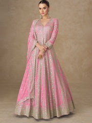 Embroidered Chinon Suit With Pant & Dupatta