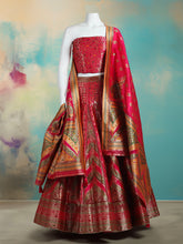 Banarasi Brocade Unstitched Lehenga Choli with Chevron Zari Weave Dupatta