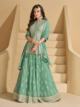 Embroidered Georgette Kurti With Skirt & Dupatta
