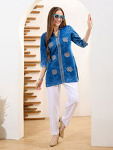 Neck Resham Embroidered Denim Kurta