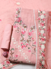 Embroidered Chanderi Unstitched Suit With Pant & Dupatta