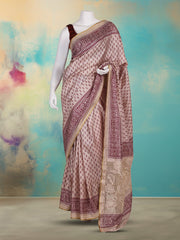 Printed Tussar Magenta Beige Saree