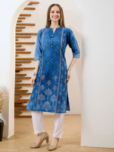 Neck Embroidered Denim Kurta
