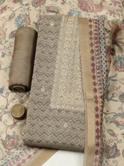 Embroidered Chanderi Unstitched Suit With Pant & Dupatta